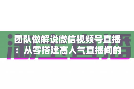 团队做解说微信视频号直播：从零搭建高人气直播间的实战运营指南